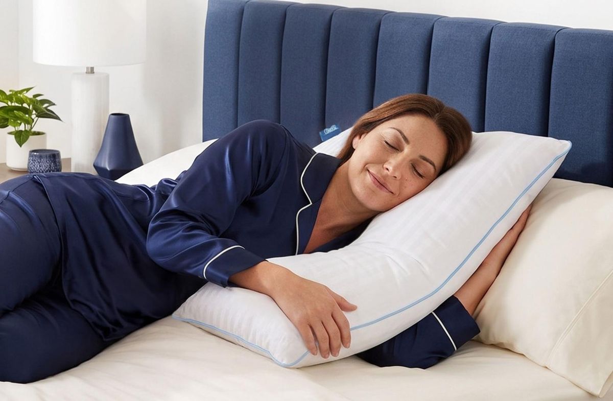 Woman resting with the Contour L-Shaped Pillow
