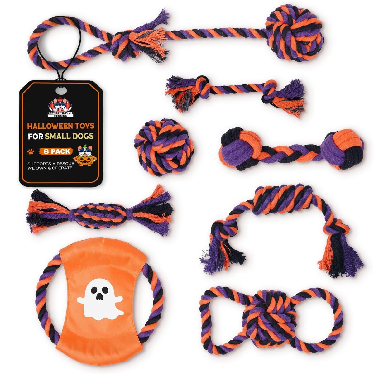 Final white-background main image showing eight Halloween dog toys