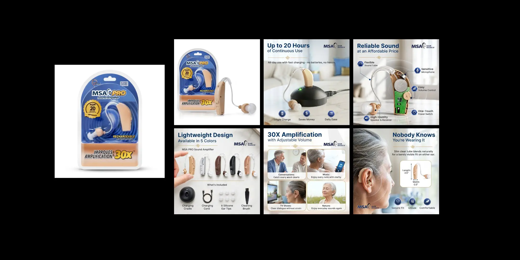MSA Pro Sound Amplifier — before and after Amazon listing images